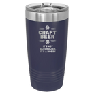 Laser etched navy 20 oz vacuum insulated water bottle with 'Craft Beer' design