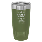 Laser etched olive green 20 oz vacuum insulated water bottle with 'Craft Beer' design