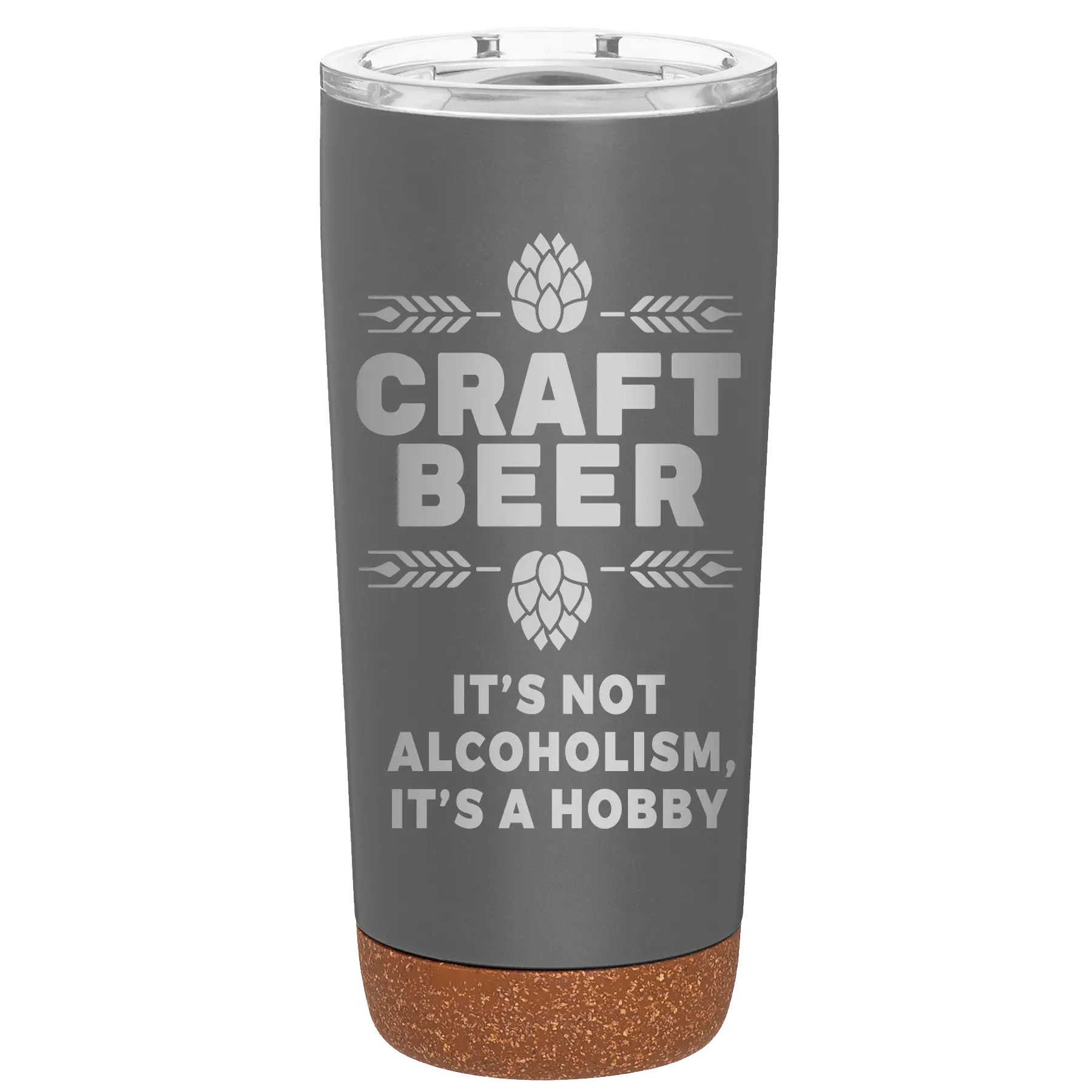 Laser etched storm gray 20 oz vacuum insulated tumbler with 'Craft Beer' design