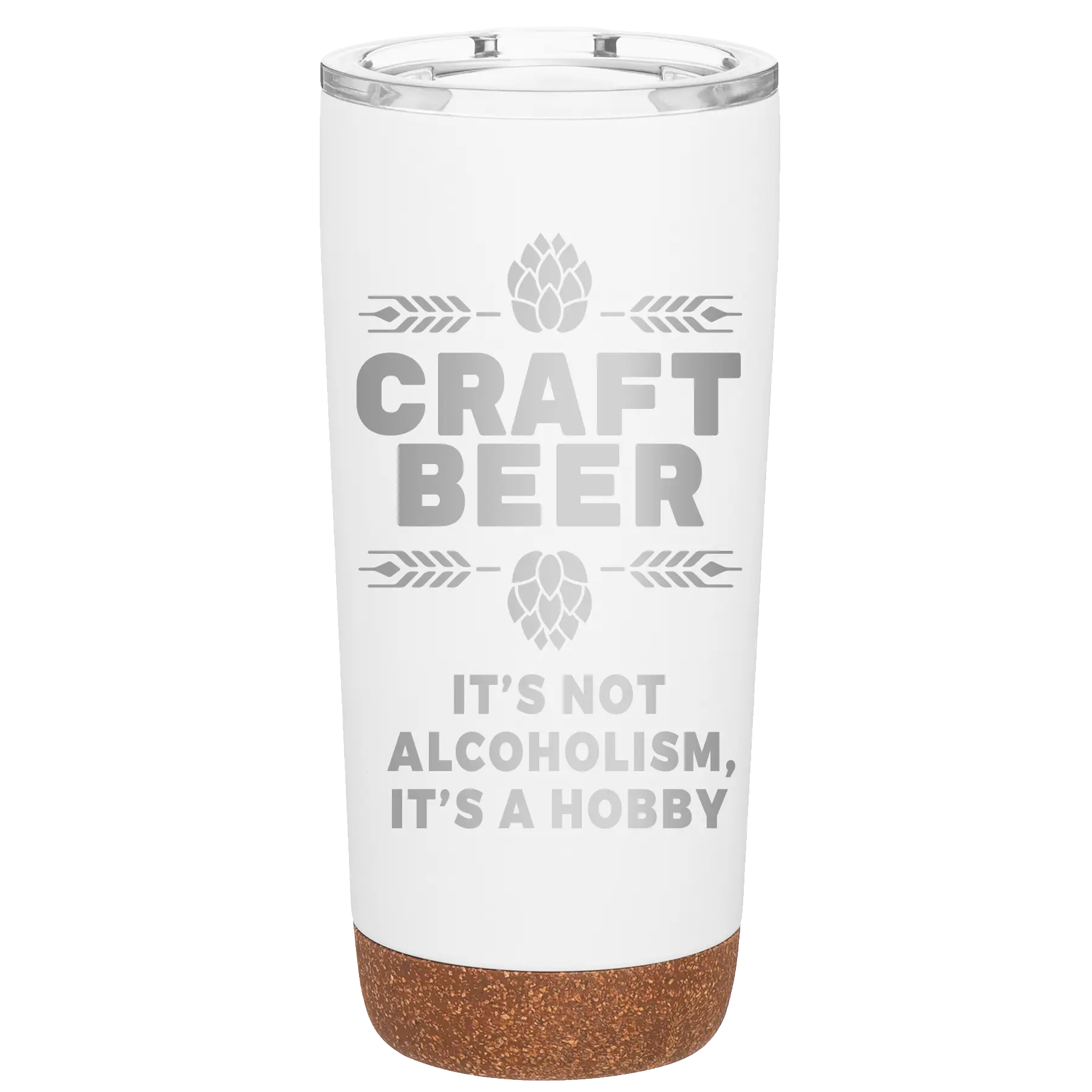 Laser etched white 20 oz vacuum insulated tumbler with 'Craft Beer' design