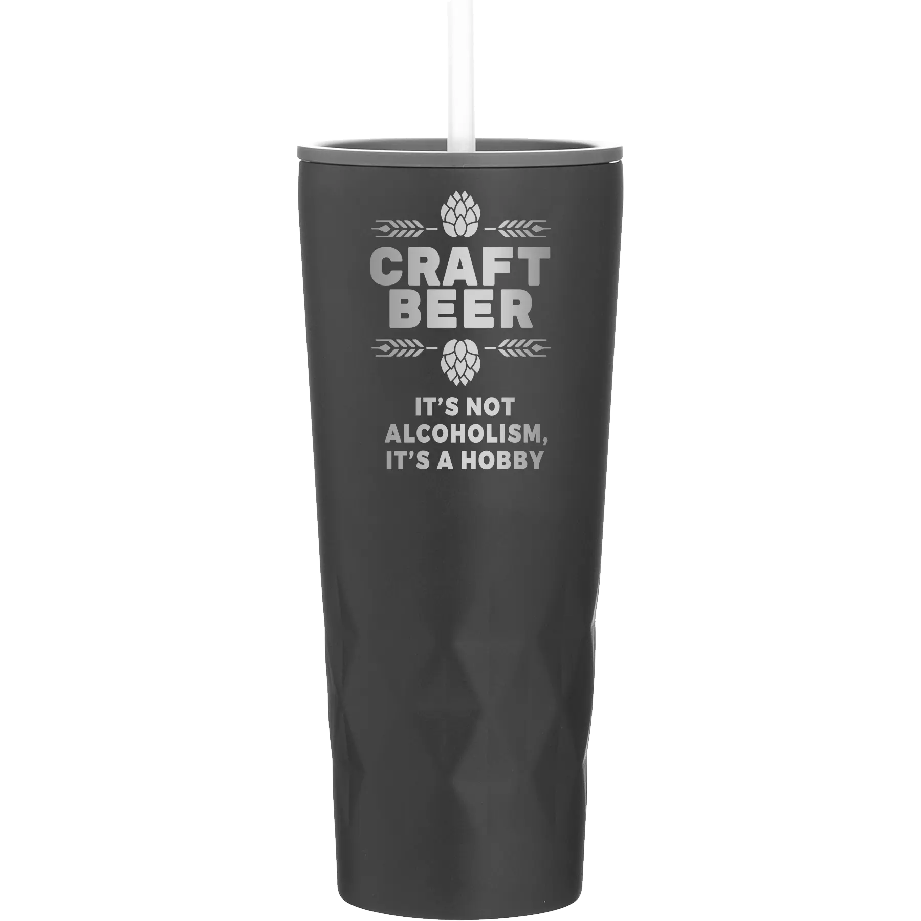 Laser etched black 20 oz vacuum insulated tumbler with 'Craft Beer' design