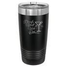 Laser etched black 20 oz vacuum insulated tumbler with 'Drinks Well With Others 2' design