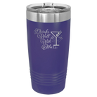 Laser etched purple 20 oz vacuum insulated tumbler with 'Drinks Well With Others 2' design