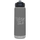 Laser etched dark gray 20 oz vacuum insulated water bottle with 'Drinks Well With Others 2' design