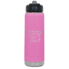 Laser etched light purple 20 oz vacuum insulated water bottle with 'Drinks Well With Others 2' design
