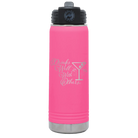 Laser etched pink 20 oz vacuum insulated water bottle with 'Drinks Well With Others 2' design