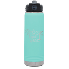 Laser etched teal 20 oz vacuum insulated water bottle with 'Drinks Well With Others 2' design