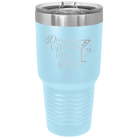 Laser etched light blue 30 oz vacuum insulated tumbler with 'Drinks Well With Others 2' design