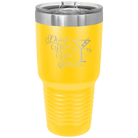 Laser etched yellow 30 oz vacuum insulated tumbler with 'Drinks Well With Others 2' design