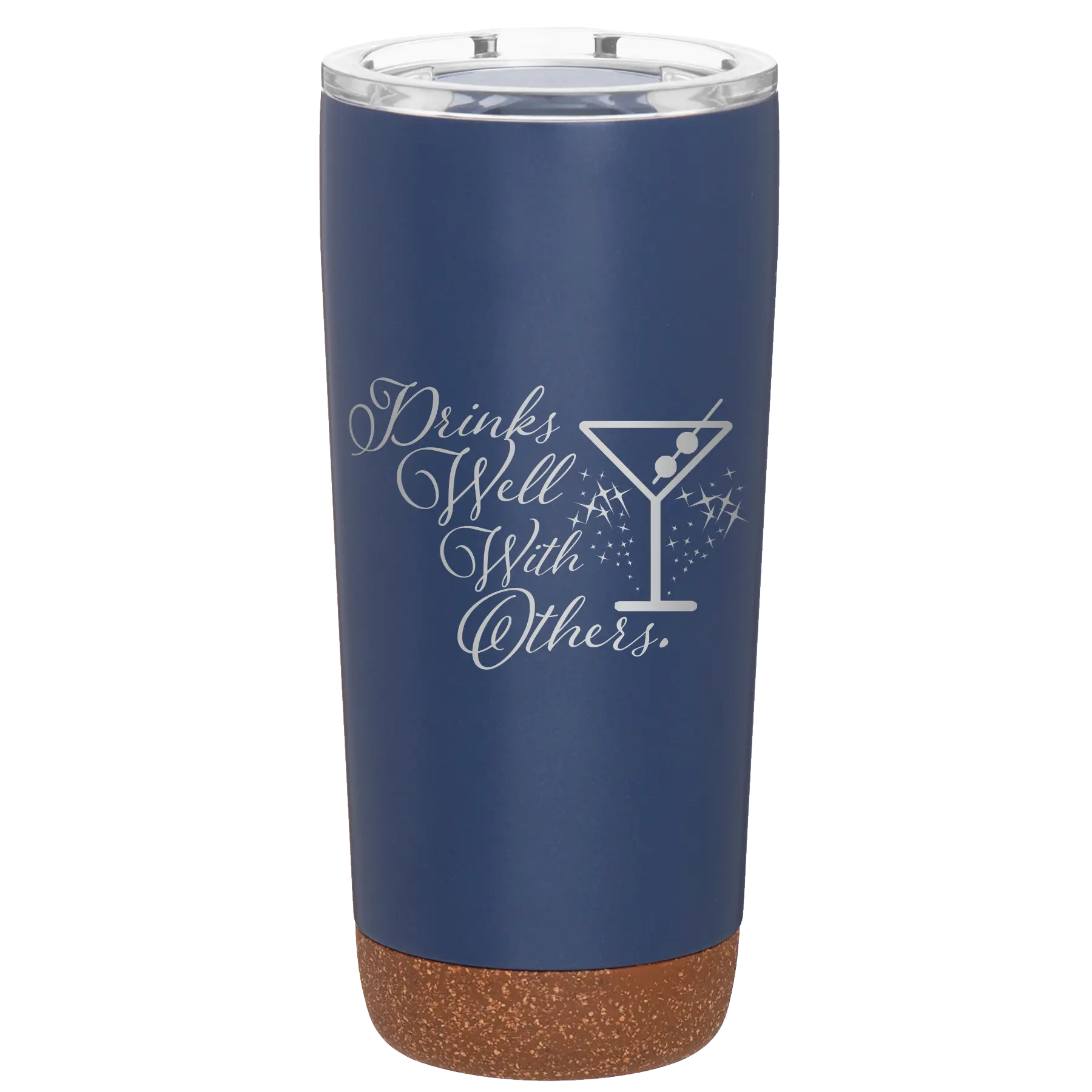 Laser etched constellation 20 oz vacuum insulated tumbler with 'Drinks Well With Others 2' design