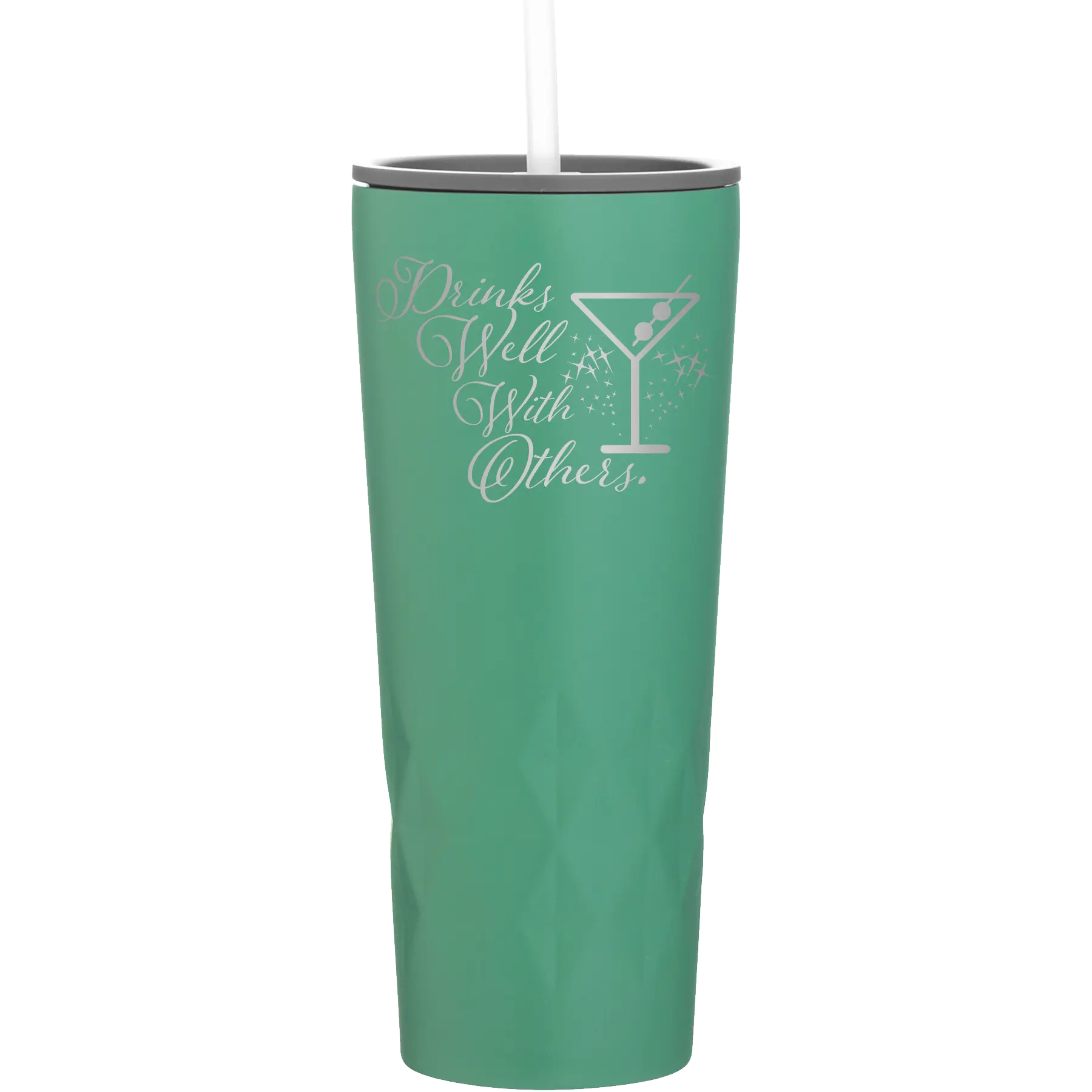 Laser etched forage 20 oz vacuum insulated tumbler with 'Drinks Well With Others 2' design
