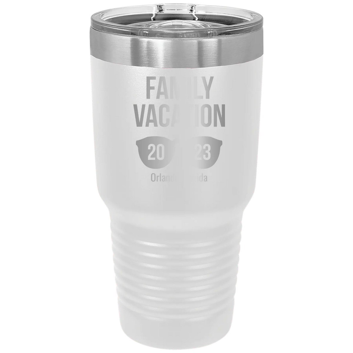 Personalized family vacation 30 oz tumbler white iconic imprint