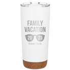 Personalized white 20 oz vacuum insulated tumbler with 'Family Vacation' design