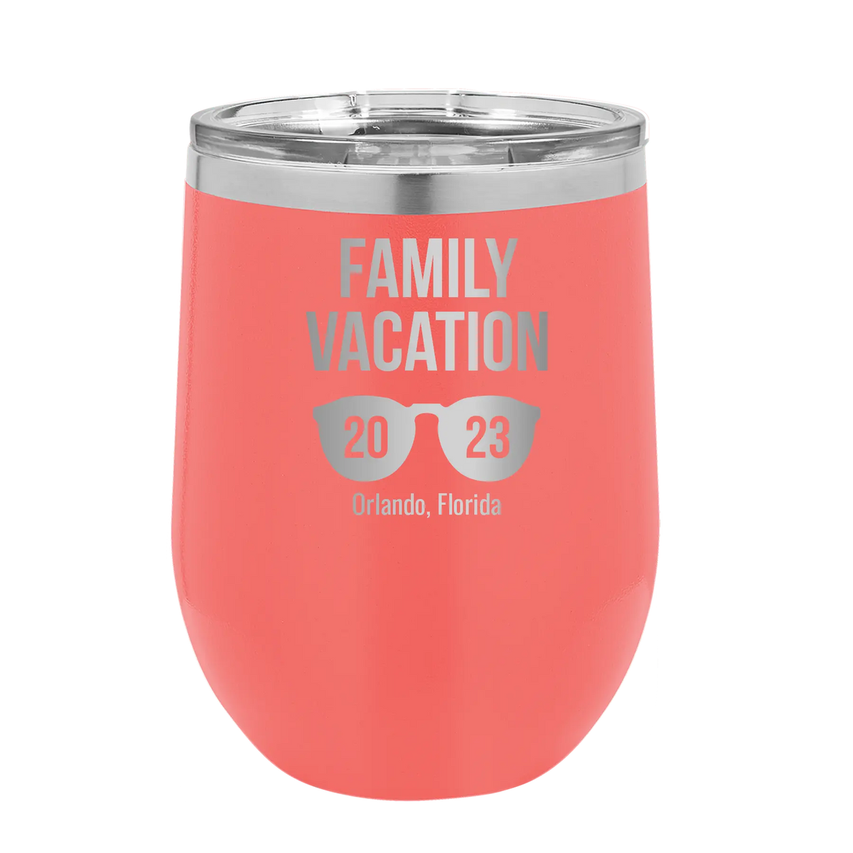 Personalized family vacation wine cup coral iconic imprint