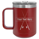 Personalized maroon 15 oz vacuum insulated coffee mug with 'Fishing poles' design