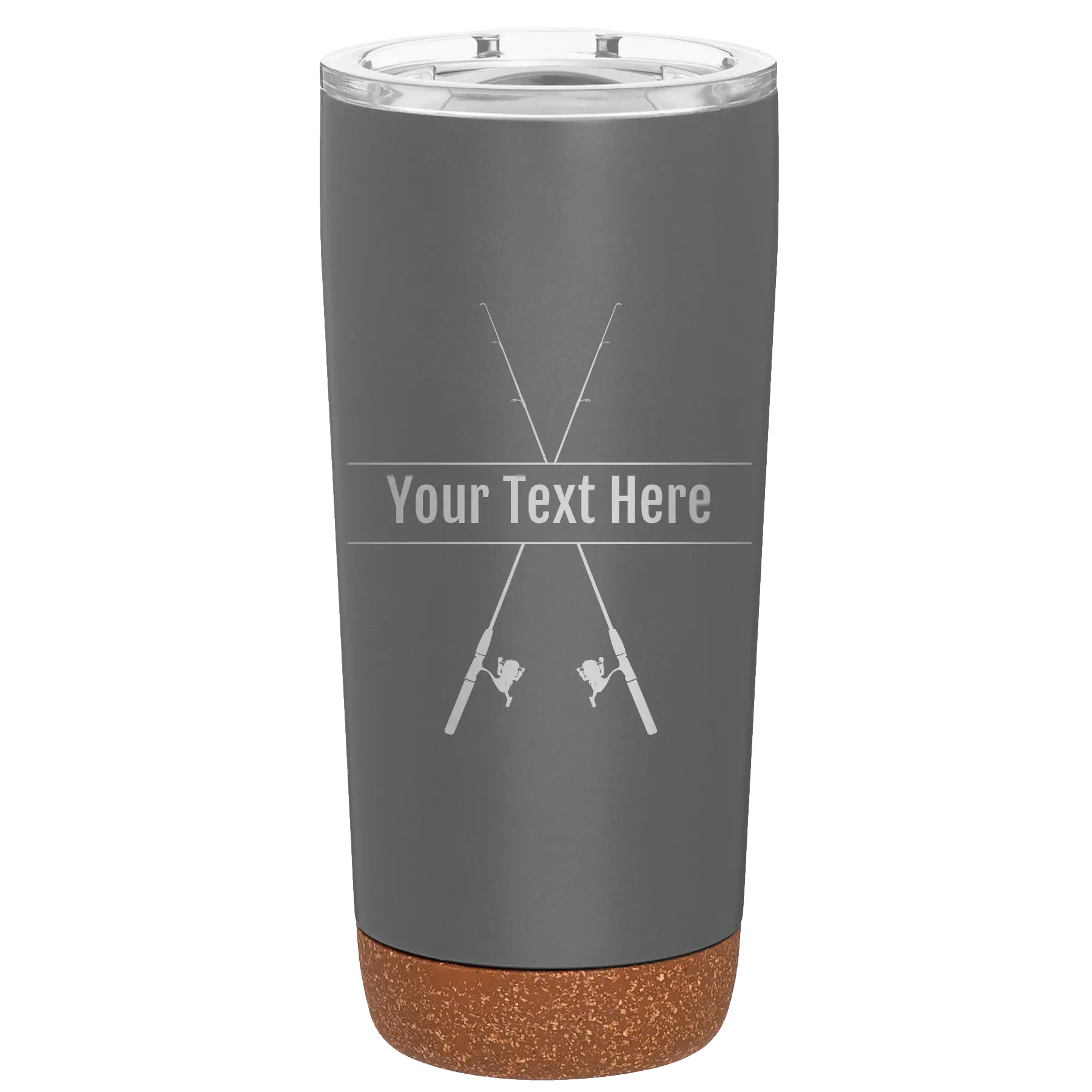 Personalized storm gray 20 oz vacuum insulated tumbler with 'Fishing poles' design