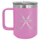 Personalized light purple 15 oz vacuum insulated coffee mug with 'Golf' design