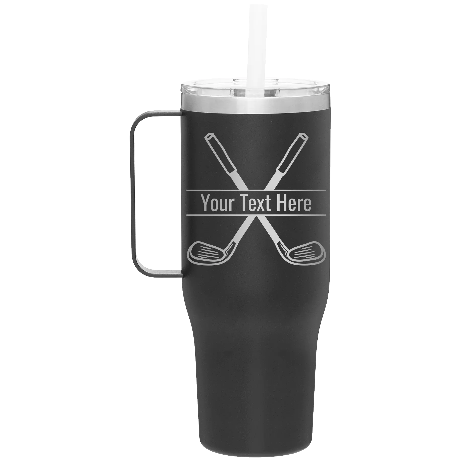 Personalized black 40 oz vacuum insulated tumbler mug with 'Golf' design