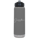 Personalized dark gray 20 oz vacuum insulated water bottle with 'Grandma est' design