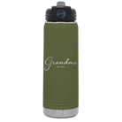 Personalized olive green 20 oz vacuum insulated water bottle with 'Grandma est' design