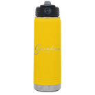 Personalized yellow 20 oz vacuum insulated water bottle with 'Grandma est' design
