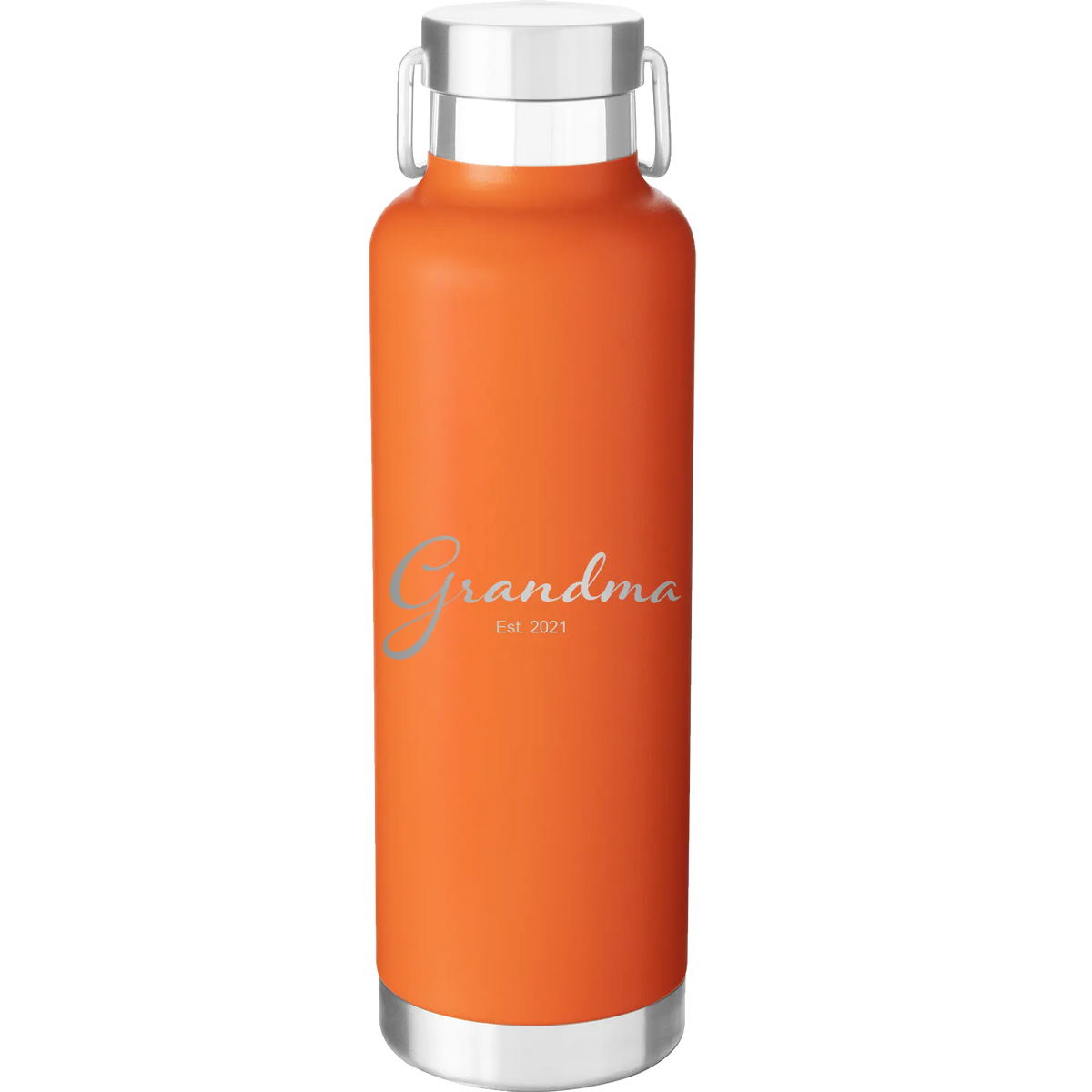 Personalized Grandma est 24 oz Water Bottle Orange Iconic Imprint