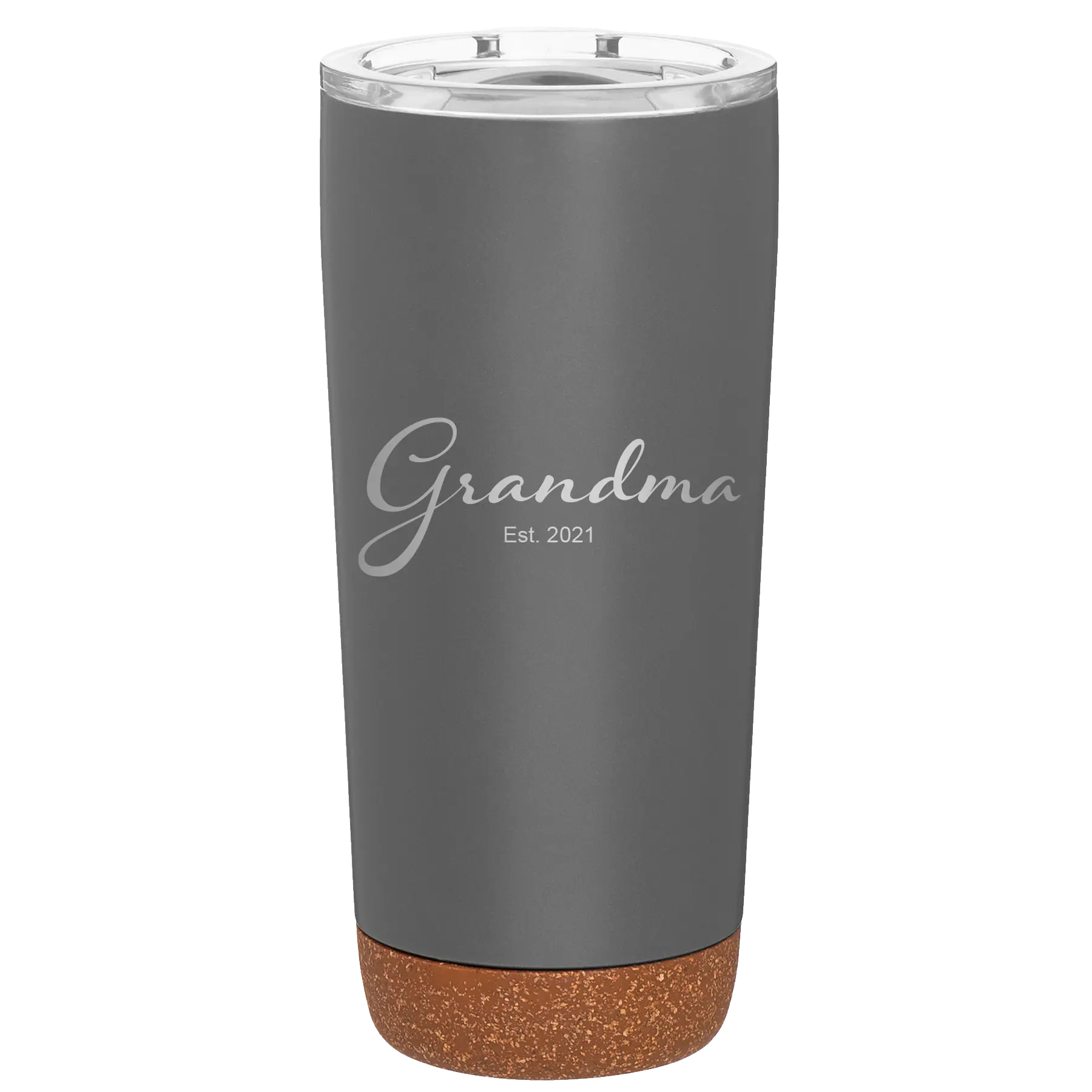 Personalized storm gray 20 oz vacuum insulated tumbler with 'Grandma est' design
