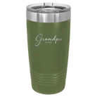 Personalized olive green 20 oz vacuum insulated tumbler with 'Grandpa est' design