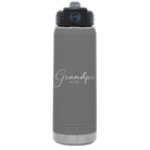 Personalized dark gray 20 oz vacuum insulated water bottle with 'Grandpa est' design