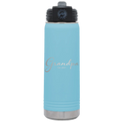 Personalized light blue 20 oz vacuum insulated water bottle with 'Grandpa est' design