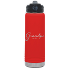 Personalized red 20 oz vacuum insulated water bottle with 'Grandpa est' design