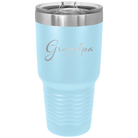 Personalized light blue 30 oz vacuum insulated tumbler with 'Grandpa est' design