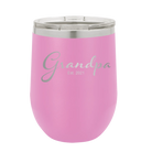 Personalized light purple 12 oz vacuum insulated wine cup with 'Grandpa est' design