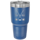 Personalized royal blue 30 oz vacuum insulated tumbler with 'Hockey' design