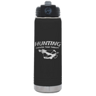 Laser etched black 20 oz vacuum insulated water bottle with 'Hunting Cheaper than Therapy' design