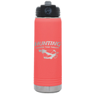 Laser etched coral 20 oz vacuum insulated water bottle with 'Hunting Cheaper than Therapy' design