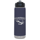 Laser etched navy 20 oz vacuum insulated water bottle with 'Hunting Cheaper than Therapy' design