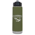Laser etched olive green 20 oz vacuum insulated water bottle with 'Hunting Cheaper than Therapy' design