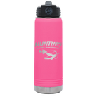 Laser etched pink 20 oz vacuum insulated water bottle with 'Hunting Cheaper than Therapy' design