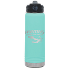 Laser etched teal 20 oz vacuum insulated water bottle with 'Hunting Cheaper than Therapy' design