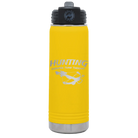 Laser etched yellow 20 oz vacuum insulated water bottle with 'Hunting Cheaper than Therapy' design