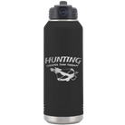 Laser etched black 32 oz vacuum insulated water bottle with 'Hunting Cheaper than Therapy' design