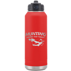 Laser etched red 32 oz vacuum insulated water bottle with 'Hunting Cheaper than Therapy' design