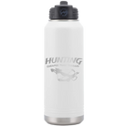 Laser etched white 32 oz vacuum insulated water bottle with 'Hunting Cheaper than Therapy' design