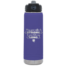 Laser etched purple 20 oz vacuum insulated water bottle with 'May your Coffee Be Strong' design