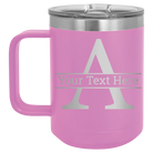 Personalized light purple 15 oz vacuum insulated coffee mug with 'Monogram letter A' design