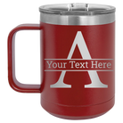 Personalized maroon 15 oz vacuum insulated coffee mug with 'Monogram letter A' design