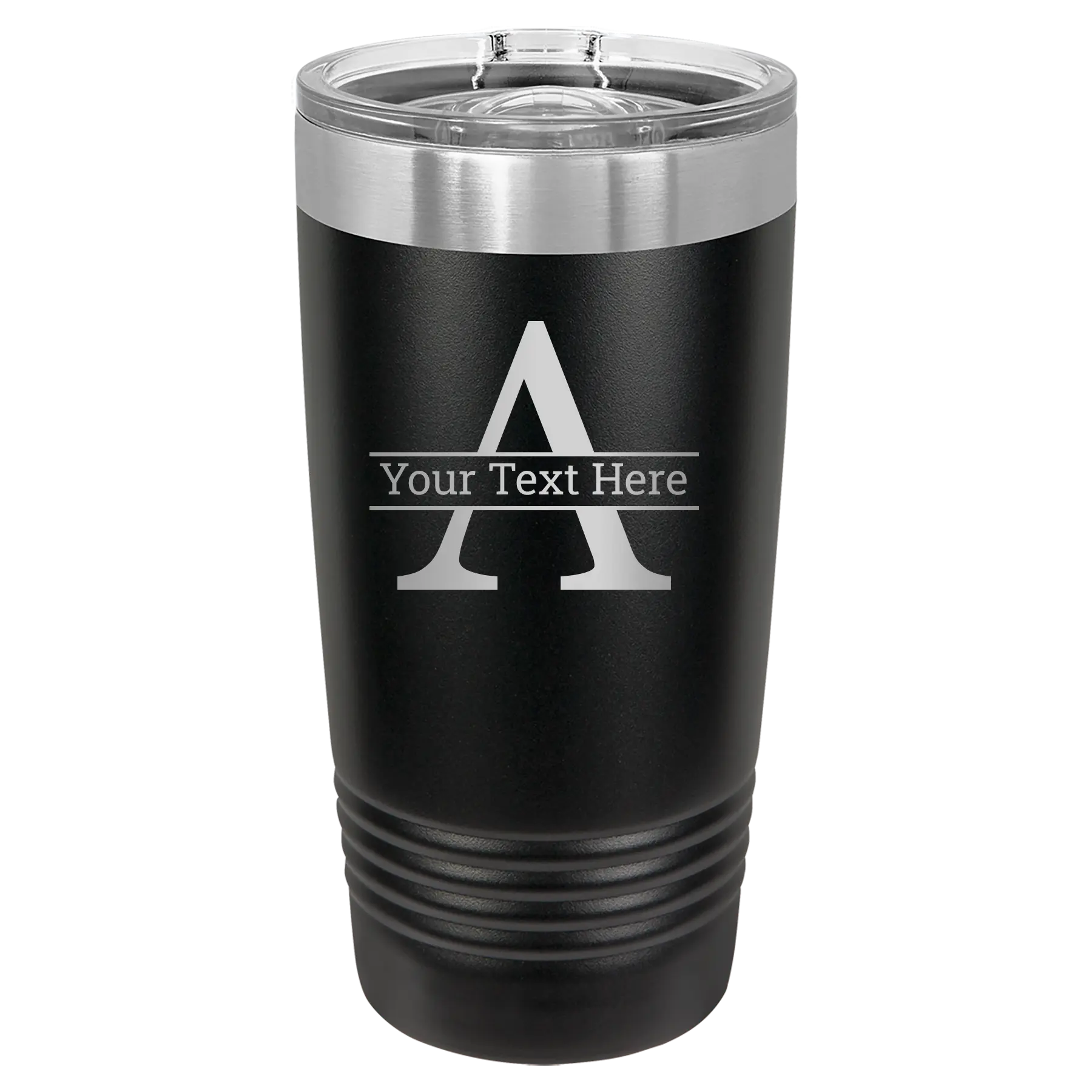 Personalized black 20 oz vacuum insulated tumbler with 'Monogram letter A' design
