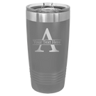 Personalized dark gray 20 oz vacuum insulated tumbler with 'Monogram letter A' design