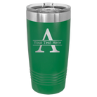 Personalized green 20 oz vacuum insulated tumbler with 'Monogram letter A' design
